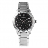 TIME100时光一百 简约复古立体水波纹日历钢带情侣男表W80070G